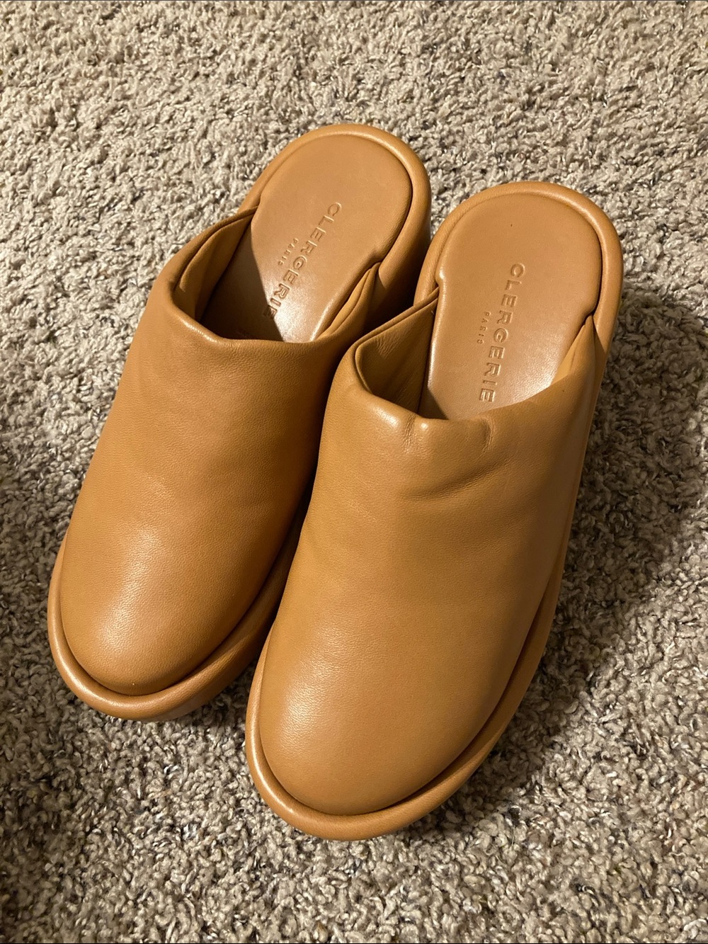 Clergerie Paris Dorice Lambskin Leather Mules in Camel